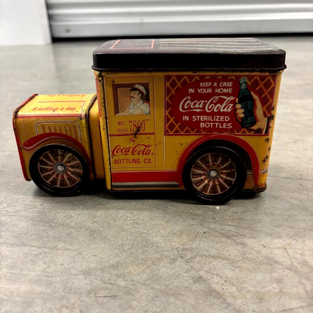 Vintage Coca-Cola Delivery Truck Tin Container Advertising Vehicle w/ Lid 6.5"